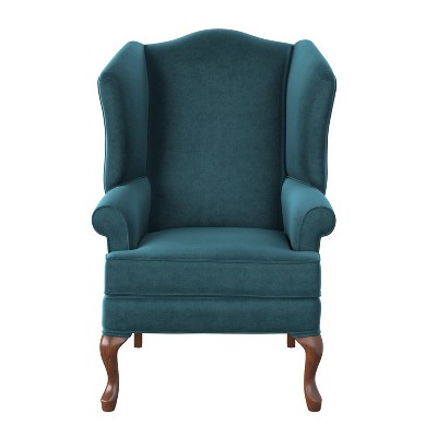 Elizabeth Ocean Blue Velvet-Feel Microfiber Wingback Chair