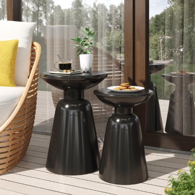 Modern 2-Pack Iron Patio Side Tables with Flared Design Bases, Outdoor End Tables with Circular Tops, Sofa Side Table -Christopher Knight Home