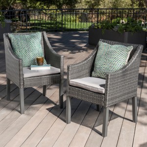 2-Piece Outdoor Patio Dining Chair Set, All-Weather PE Rattan Wicker, Waterproof Cushions, Modern Armchair Design.-Coolbibila - 1 of 4