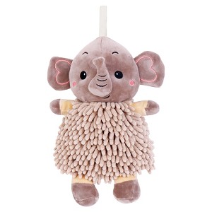 REGALWOVEN Soft Absorbent Chenille Cute Cartoon Elephant Hand Towel with Hanging Loop 7" x 11" 1 Pc - 1 of 4