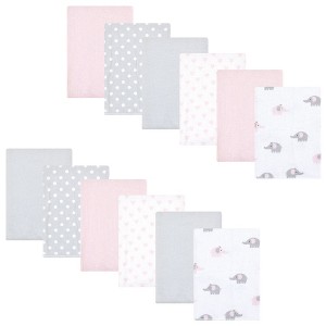 Hudson Baby Infant Girls Cotton Flannel Burp Cloths Bundle, Pink Gray Elephant, One Size - 1 of 4