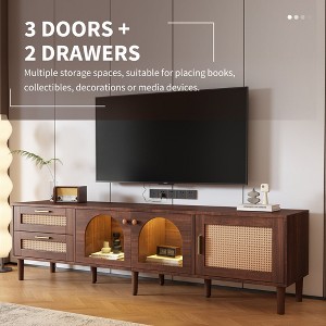 HDZNVF Rattan TV Stand with 3 Cabinets and 2 Drawers, Rattan inspired Media Console Table for TVs up to 80 inch - 1 of 4