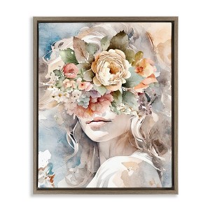Stupell Industries Floral Portrait of Girl Floating Frame Canvas Art - 1 of 4