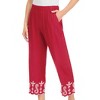 Collections Etc Embroidered & Scalloped Hem Elasticized Waist Capris - 3 of 4