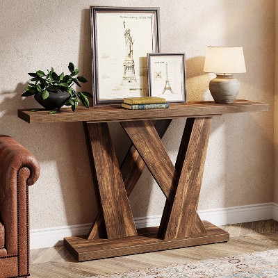 Rustic Brown 55'' Wood Console Table with Geometric Base