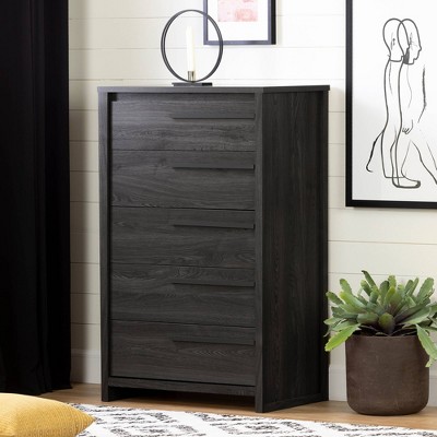 Gray Oak 5-Drawer Vertical Chest with Soft Close Drawer