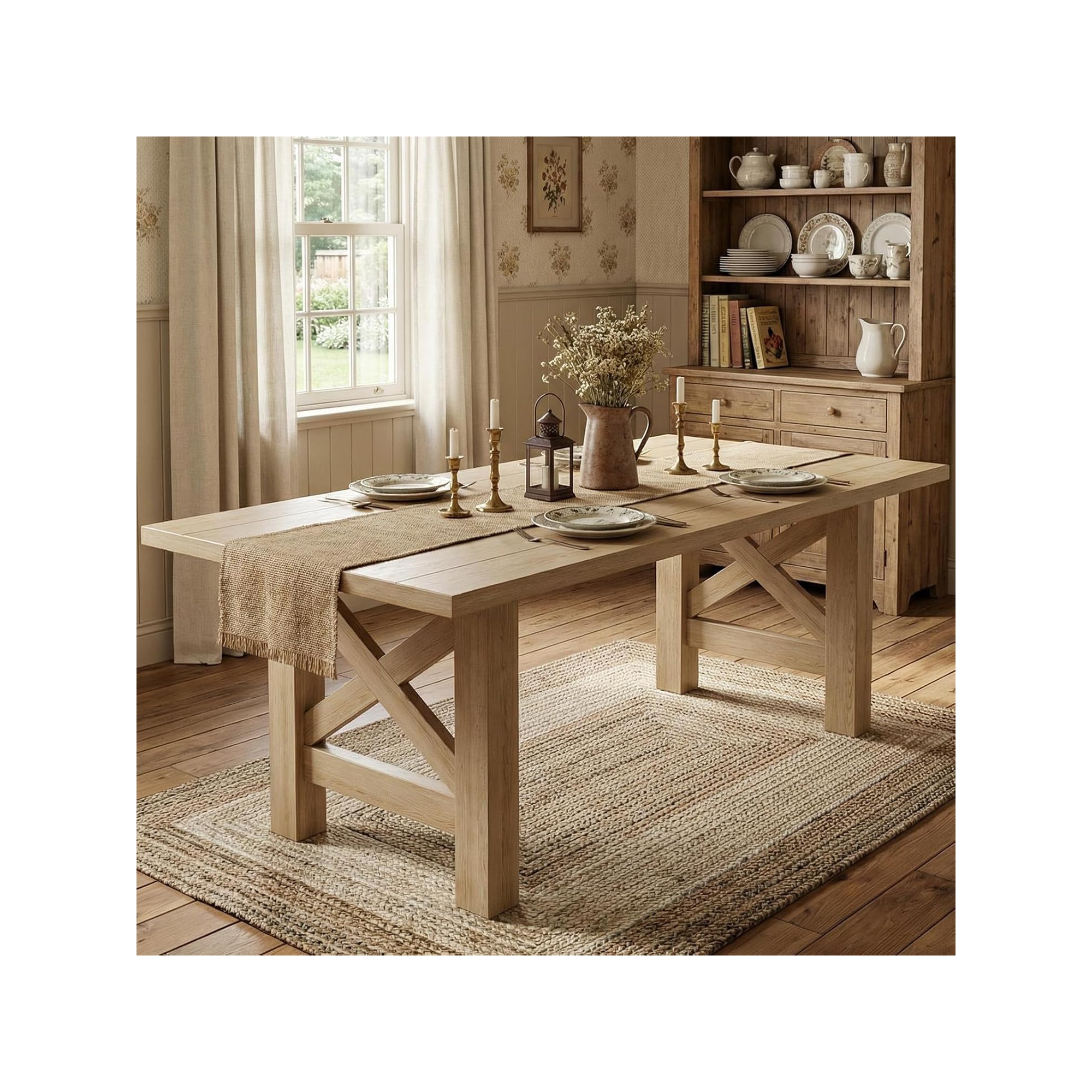 71" Long Dining Table for 6-8 | Farmhouse Kitchen Table with Thick Sturdy Frame, Stable Triangular Legs for Kitchen, Office & Dining Room