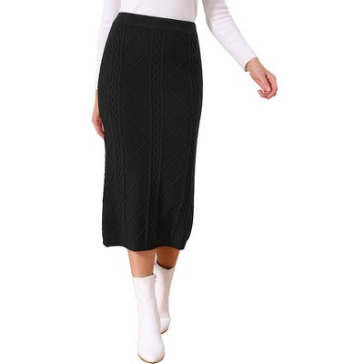 INSPIRE CHIC Women's Ribbed Elastic High Waist Stretchy Pencil Casual Sweater Midi Skirt