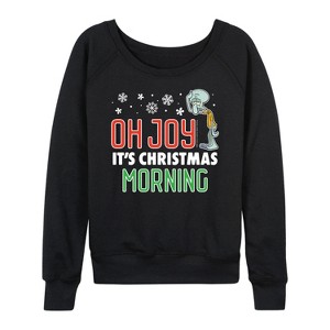 Women's - SpongeBob SquarePants - Oh Joy It's Christmas Morning Lightweight French Terry Wide Neck Long Sleeve Shirt - 1 of 4