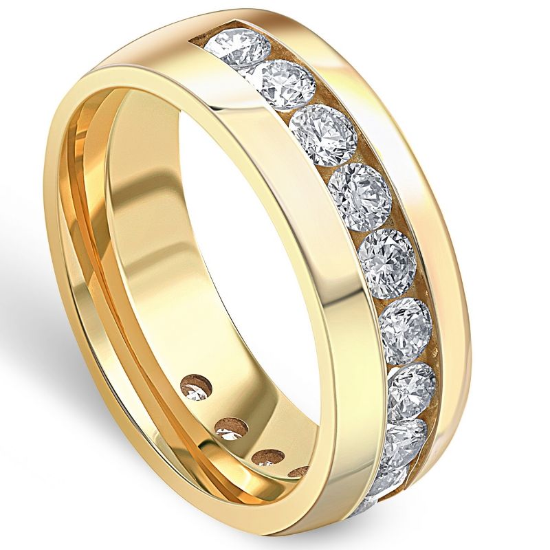 Pompeii3 1 1/2 Ct Mens Lab Created Diamond Wedding Ring Yellow Gold Anniversary Polish Band, 2 of 6