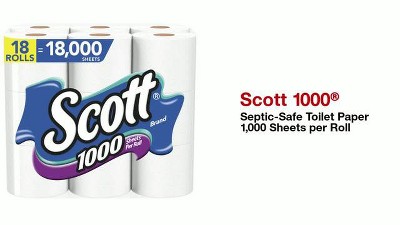 Scott 1000 Toilet Paper, Septic-Safe, Long Lasting, 20 Rolls, 1,000 Sheets  per Roll