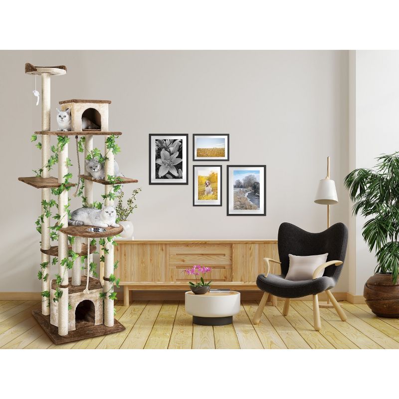 Go Pet Club 85" Forest Cat Tree House Furniture with LeavesF2095 - Beige/Brown, 1 of 2