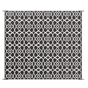 Reversible Outdoor Rug with Carry Bag, Waterproof Plastic Straw Mat for Patio, RV Camping, or Backyard, Black & White Clover Pattern - 1 of 4