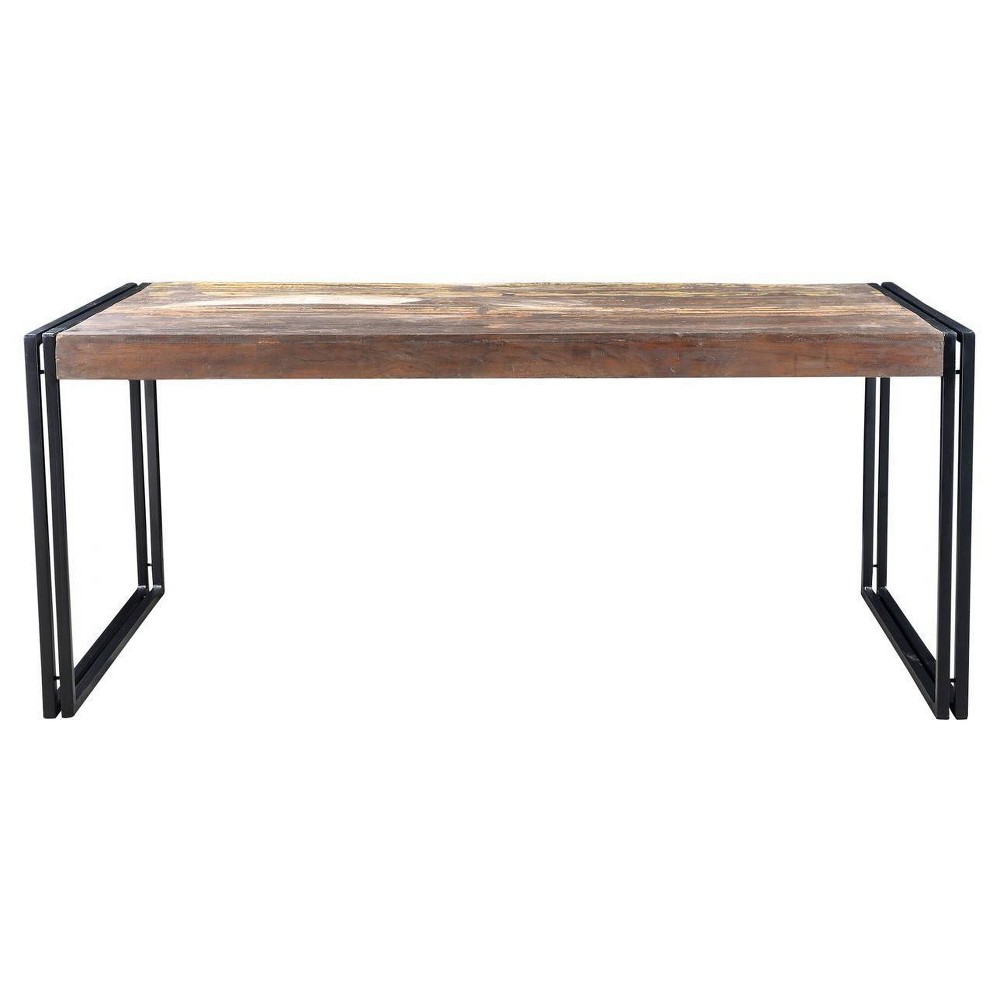 Photos - Dining Table 71" Old Reclaimed Wood  with Iron Legs Natural/Black - Timberg