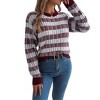 Women's Striped Long Sleeve Sweater Casual Crewneck Pullover Knit Top - 3 of 4