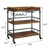 GustoWave Bar Cart, Bar Carts for The Home,3 Tier Serving Cart with Wheels, Metal Rolling Cart with Wine Rack & Removable Tray, Dining Room,Brown - 4 of 4