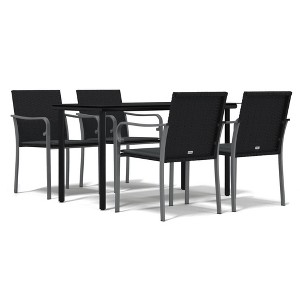 vidaXL Patio Dining Set Table and Chair with Cushions Poly Rattan and Steel - Black 55.1" Table Length 4 Chairs - 1 of 4