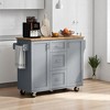 Rolling Kitchen Island with Storage, Kitchen Cart with Rubber Wood Top, 3 Drawers, 2 Slide-Out Shelves, Internal Racks, Towel Rack & Wheels - 3 of 4