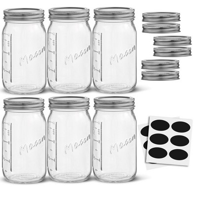 16 oz Clear Glass Mason Jars with Airtight Lids, Set of 6