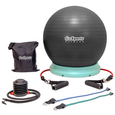 GoSports Fitness Hub 360 Set - Includes Fitness Ball, Ball Base and Resistance Bands - Compatible for Gym, Home or Office Workouts