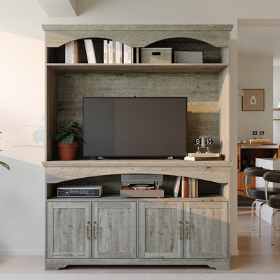 FUFU&GAGA Farmhouse TV Stand with Hutch,Multi-Shelf Entertainment Center,Display Bookcase,Cable Management & Storage Cabinets for Living Room