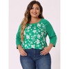 Agnes Orinda Women's Plus Size Round Neck 3/4 Raglan Sleeves Floral Printed Dressy Casual Peasant Tops - 2 of 4