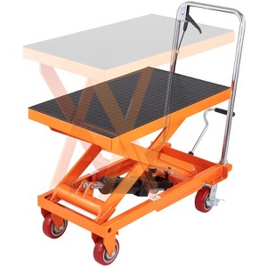 VEVOR Hydraulic Lift Table Cart, 1100lbs Capacity 35.4" Lifting Height, Manual Single Scissor Lift Table with 4 Wheels and Non-slip Pad,Orange&Black - 1 of 4