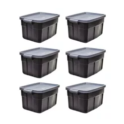Rubbermaid Roughneck Tote 14 Gallon Stackable Storage Container w/ Stay Tight Lid & Easy Carry Handles, (6 Pack)