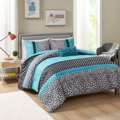 King Black and Teal Microfiber Reversible Bedspread Set
