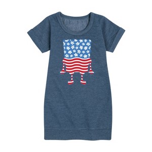 Girls' - SpongeBob SquarePants - Silhouette Stars Stripes Graphic Short Sleeve Fleece Dress - 1 of 4