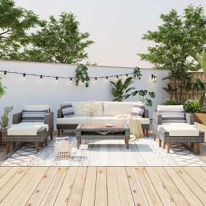 ELJGET 6 Pieces Wicker Patio Furniture Sets Outdoor Conversation Set, All Weather PE Rattan Sectional Sofa Couch with Storage Table and Cushions - 1 of 4