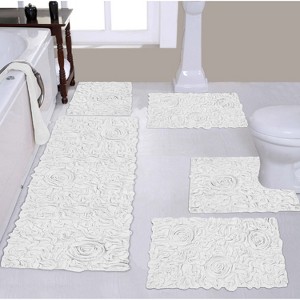 Bell Flower Collection Tufted Bath Rugs, Extra Soft and Absorbent, Non-Slip Bath Mats, Machine Washable Bathroom Mats, 5 Pcs Set with Runner, White - 1 of 4