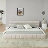 Queen Wood Bed with Upholstered Headboard, Soft Chenille Fabric Grounded King Size Platform Bed, Solid Wood Frame Bed-Baofuwish - 3 of 4