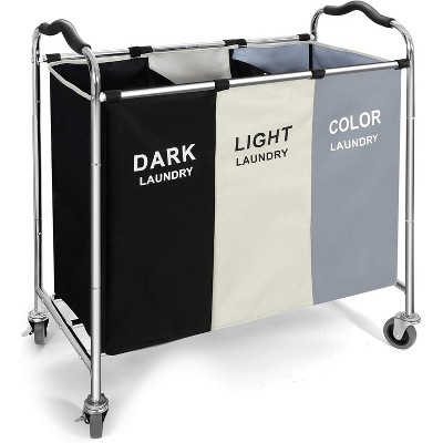 Laundry Basket with Wheels, 240l Laundry Hamper with 3 Section Laundry Bag for Dirty Clothes