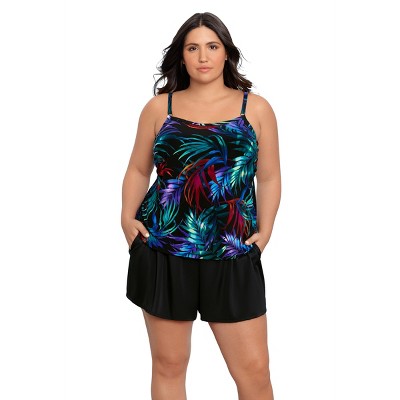 Trimshaper Women's Farrah Swim Romper with Pockets - Fern Forest