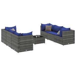 vidaXL Patio Lounge Set with Cushions Sectional Sofa Garden Backyard Poly Rattan - Gray and Blue 6-Piece - 1 of 4
