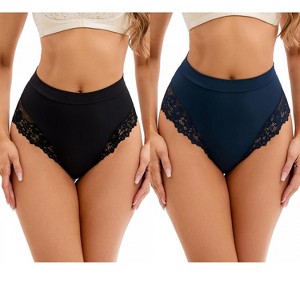 INSPIRE CHIC 2 Pcs Women's Lace Trim High-Waisted Briefs Tummy Control Underpants - 1 of 4
