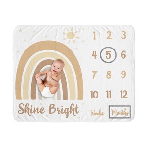 Sweet Jojo Designs Gender Neutral Baby Milestone Blanket Boho Rainbow Tan Yellow and White - 1 of 4