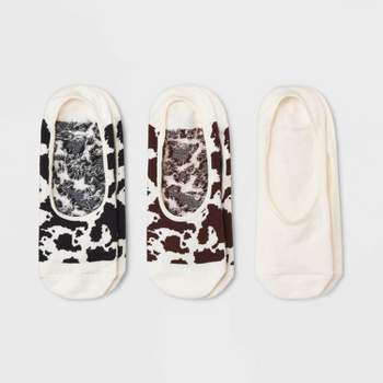 Women's 3pk Cow Print Liner Socks - A New Day™ Ivory/Black/Brown 4-10
