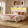 Bestier Queen/King Bed Frame with Tall Headboard Storage,  Corduroy Upholstered Queen Size Platform Bed with LED & Charging Station, Off-White - 2 of 4