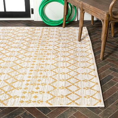 Boho Chic Moroccan-Inspired Geometric Black 9' x 12' Outdoor Area Rug