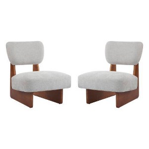 Christopher Knight Home Set of 2 Dylan Modern Wood Upholstered Accent Chairs Light Gray/Walnut - 1 of 4