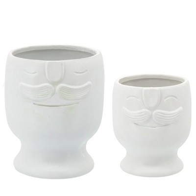 Sagebrook Home Set of 2 Ceramic Face Planters White