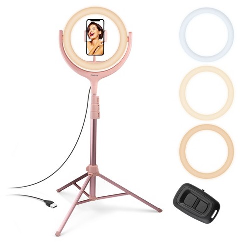 Selfie Ring Light with Phone Camera Holder Professional Live Stream - Black