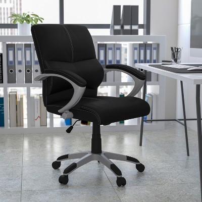 Contemporary Mid-Back Swivel Executive Chair in Black LeatherSoft
