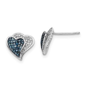 Black Bow Jewelry Blue & White Diamond 10mm Double Heart Sterling Silver Post Earrings - 1 of 4