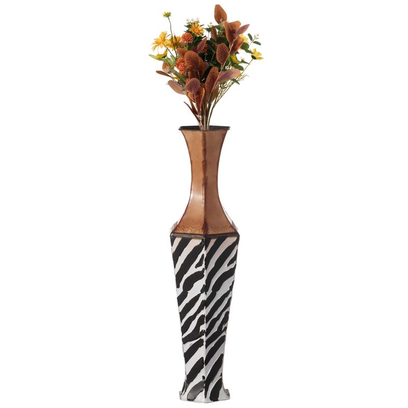 Uniquewise 26" White striped and brown Metal Floor Vase Centerpiece Home Decor for Dried Flower and Artificial Floral Arrangements, 1 of 6