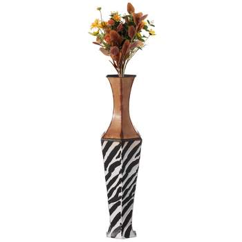 Uniquewise 26" White striped and brown Metal Floor Vase Centerpiece Home Decor for Dried Flower and Artificial Floral Arrangements