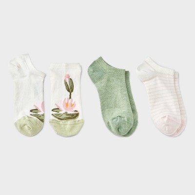 Women's Lily 3pk Low Cut Socks - A New Day™ Green/Ivory/Pink 4-10