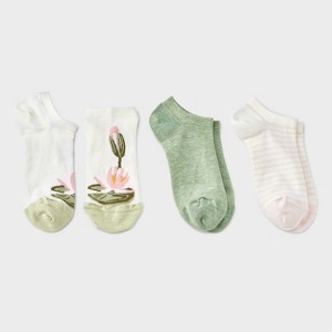 Women's Lily 3pk Low Cut Socks - A New Day™ Green/Ivory/Pink 4-10: Recycled Polyester, Floral Knit Design - 1 of 3